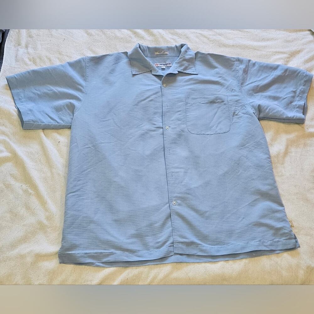 Anchor Blue brand XL men's beige short sleeved button-front casual shirt vintage